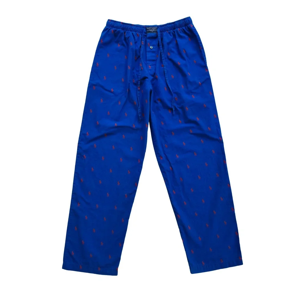 Ralph Lauren Pajama Pants Men's Medium Bright Blue w/ Red Pony‎ Print Drawstring